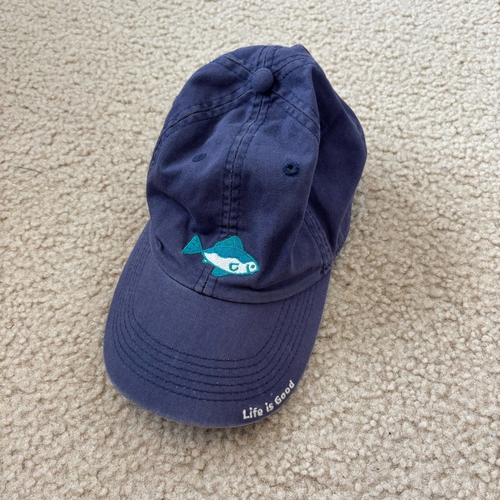 Life is Good Kids Navy Cotton Cap With Embroidered Fish